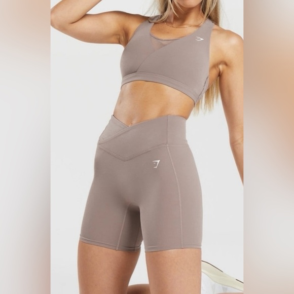 Women’s GYMSHARK crossover biker shorts; size S; taupe color - Picture 4 of 4